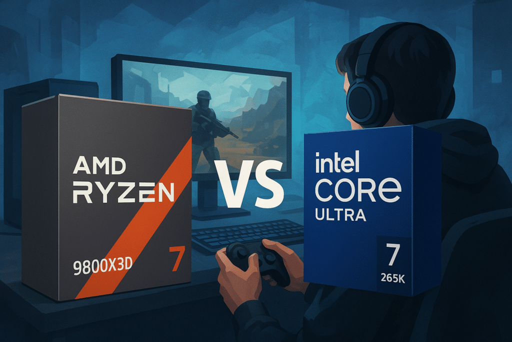 איור AI להמחשה: השוואה מקיפה בין מעבדי AMD Ryzen 7 9800X3D ו-Intel Core Ultra 7 265K במשחקים מודרניים